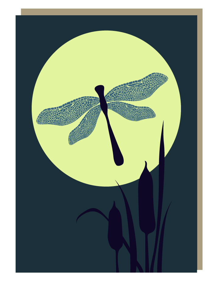 Dragonfly moon greeting card