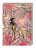New Holland Honeyeater with grevilleas eco greeting card with Australian made recycled envelope