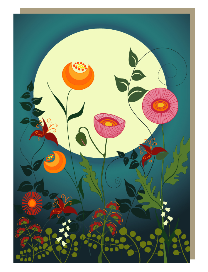 Lunar floral garden greeting card
