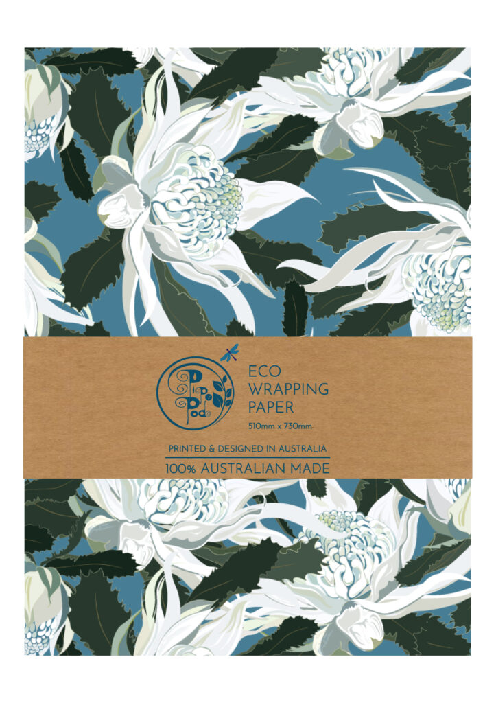 White Waratah Eco Wrapping Paper