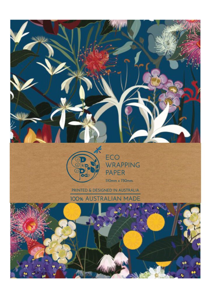 Wildflower Bloom eco wrapping paperbilly buttons native clematis grevillea wax flower