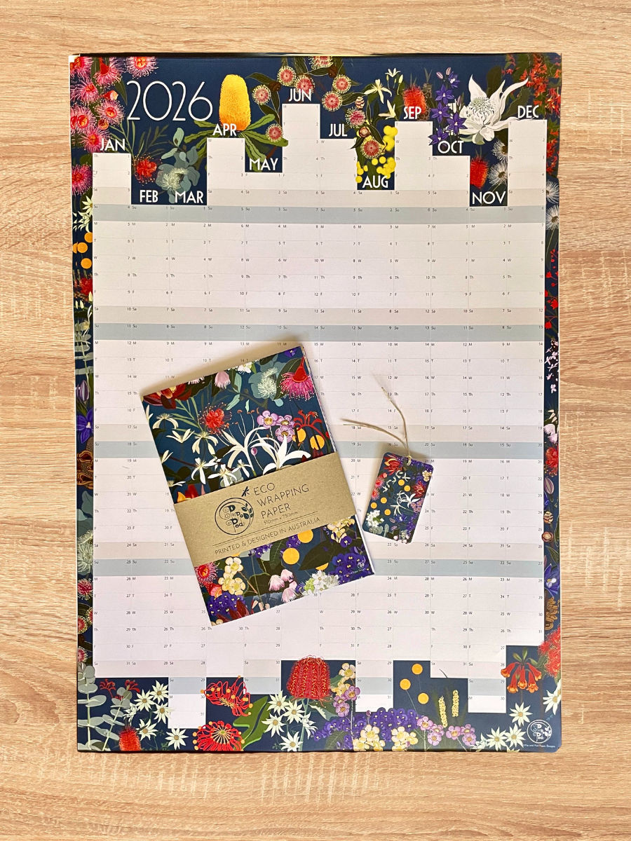 Wildflower Bundle Set Wall planner, wrapping paper and gift tag