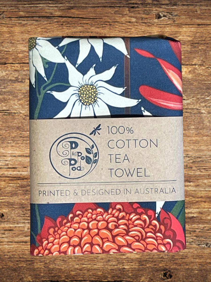 Mistletoe and co folded tea towel. Premium cotton Australian made