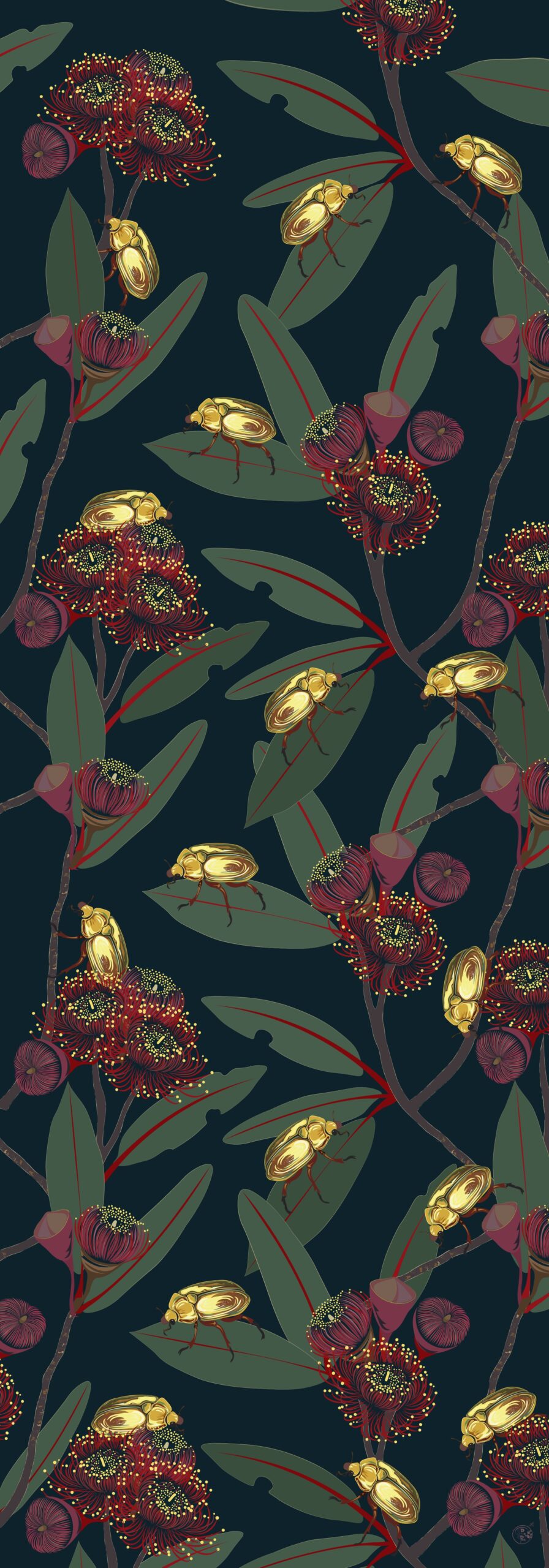 Beetle Blossom modal vegan silk scarf King Christmas beetle Anoplognathus viridiaeneus